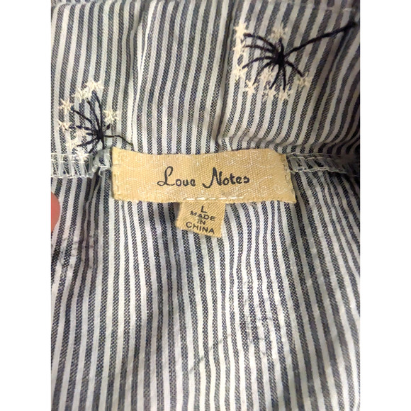 Love Notes Womens Blowing Dandelion Blue Ticking Shirt Off Shoulder Sz Large - Picture 2 of 4